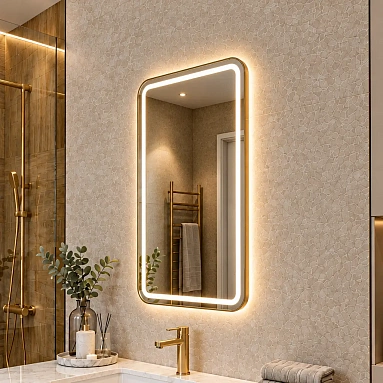 Прямоугольное зеркало с скругленными краями с подсветкой в раме Well 30 + Ambilight