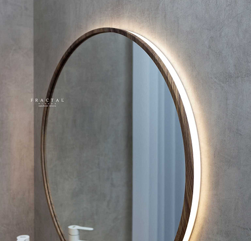 Круглое зеркало с подсветкой ambilight в раме F2 Орех натуральный
